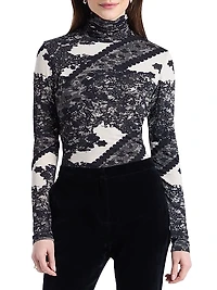 Aubrey Lace-Printed Jersey Turtleneck Top