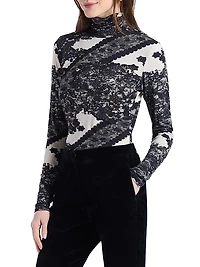 Aubrey Lace-Printed Jersey Turtleneck Top