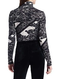 Aubrey Lace-Printed Jersey Turtleneck Top