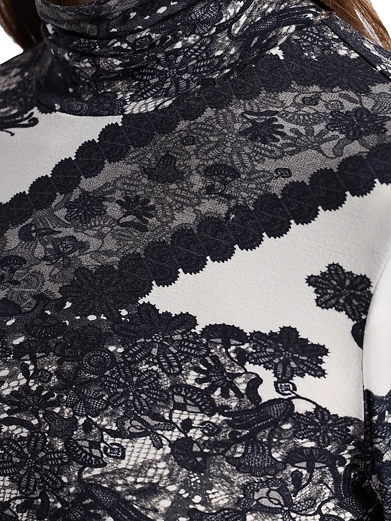 Aubrey Lace-Printed Jersey Turtleneck Top