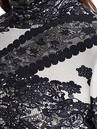 Aubrey Lace-Printed Jersey Turtleneck Top