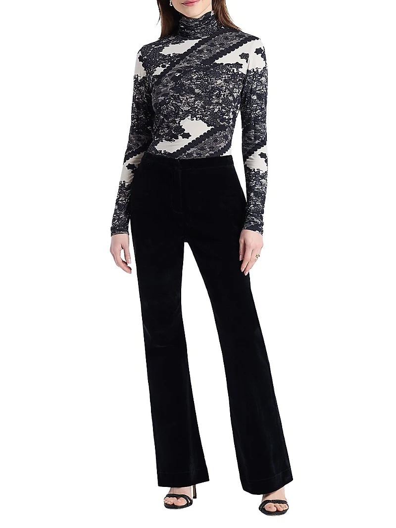 Aubrey Lace-Printed Jersey Turtleneck Top