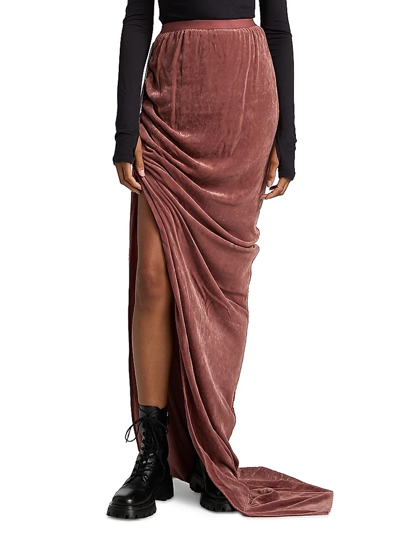 Edfu Velvet Drawstring Maxi Skirt