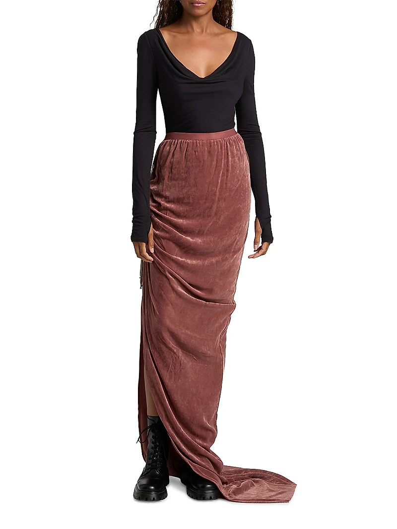 Edfu Velvet Drawstring Maxi Skirt