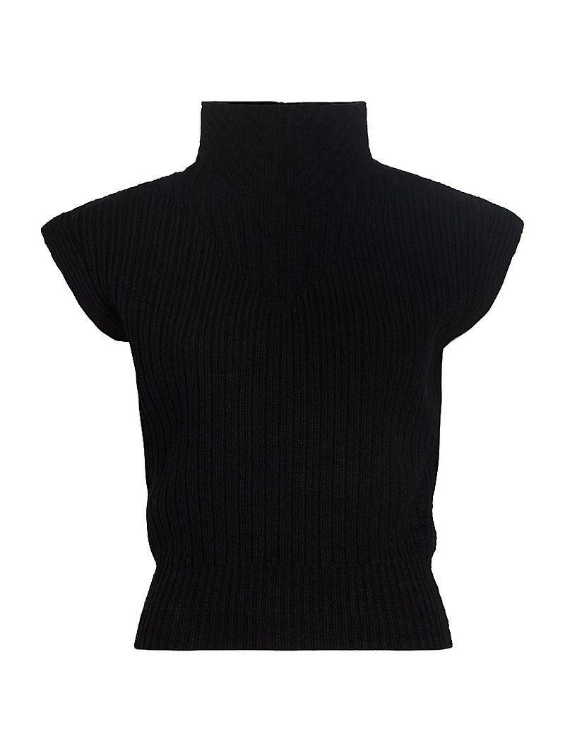 Fisherman Mock Turtleneck Sleeveless Wool Sweater