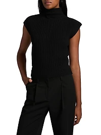 Fisherman Mock Turtleneck Sleeveless Wool Sweater