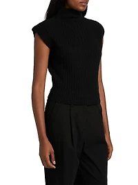 Fisherman Mock Turtleneck Sleeveless Wool Sweater