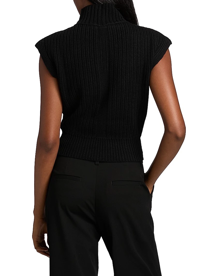 Fisherman Mock Turtleneck Sleeveless Wool Sweater