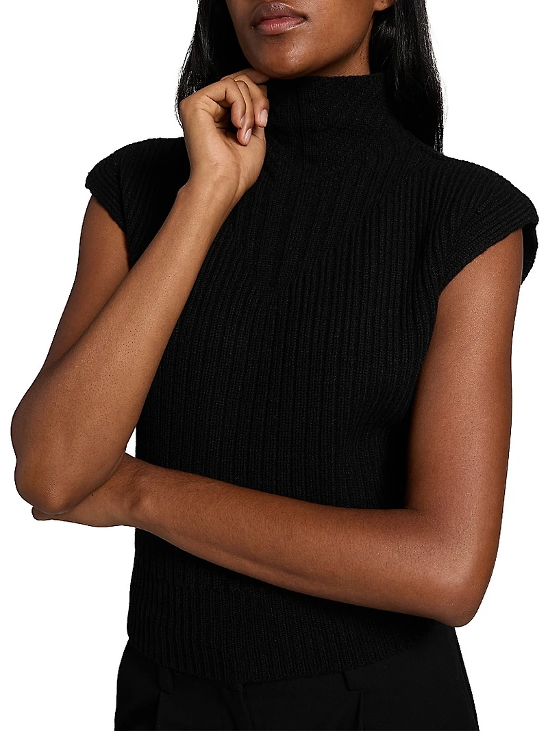 Fisherman Mock Turtleneck Sleeveless Wool Sweater