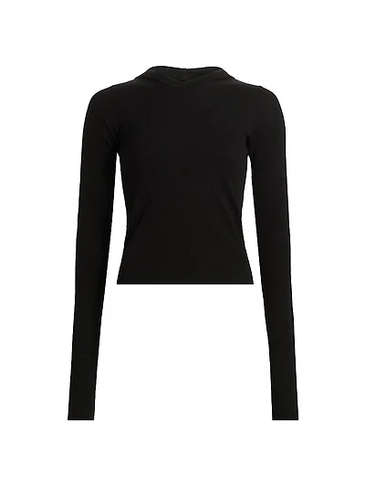 Hooded Rib-Knit Crop T-Shirt
