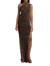 Athena Arrowhead One-Shoulder Velvet Gown
