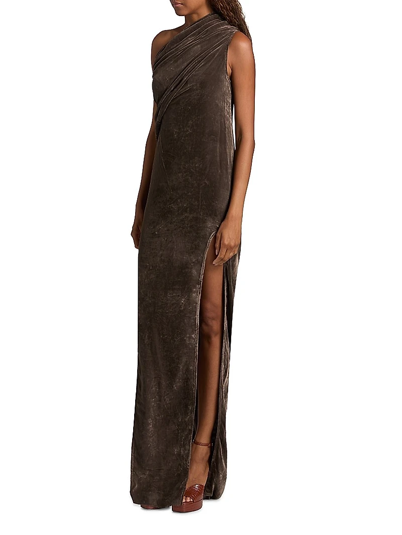 Athena Arrowhead One-Shoulder Velvet Gown