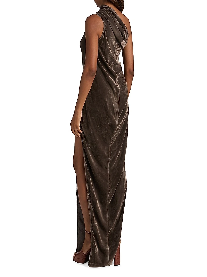 Athena Arrowhead One-Shoulder Velvet Gown