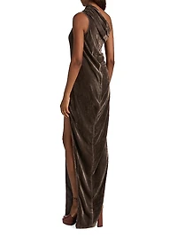 Athena Arrowhead One-Shoulder Velvet Gown