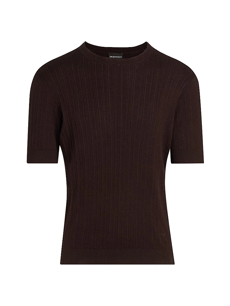 Cotton-Cashmere Rib-Knit Short-Sleeve Sweater