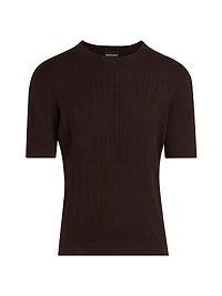Cotton-Cashmere Rib-Knit Short-Sleeve Sweater