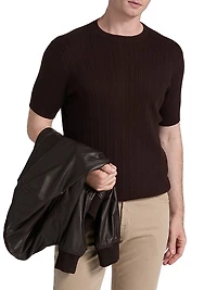 Cotton-Cashmere Rib-Knit Short-Sleeve Sweater