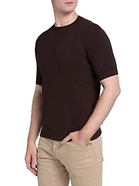 Cotton-Cashmere Rib-Knit Short-Sleeve Sweater