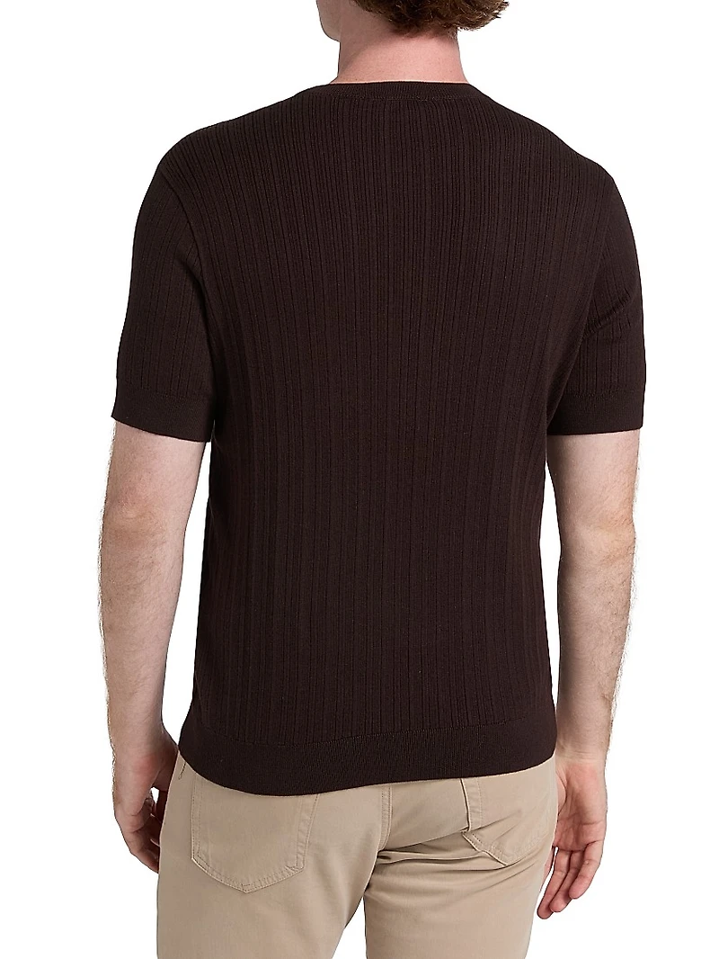 Cotton-Cashmere Rib-Knit Short-Sleeve Sweater