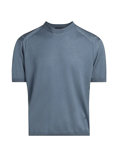 Wool-Silk Short-Sleeve Crewneck Sweater