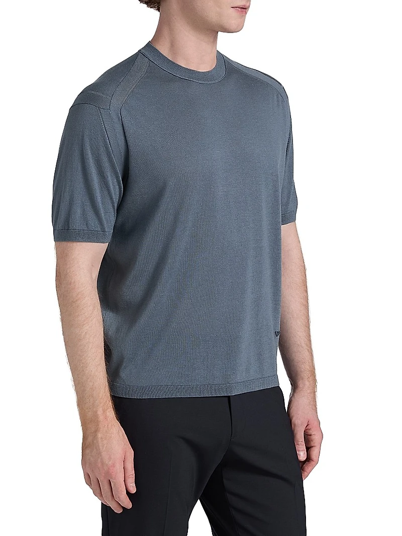 Wool-Silk Short-Sleeve Crewneck Sweater