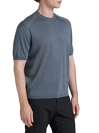 Wool-Silk Short-Sleeve Crewneck Sweater