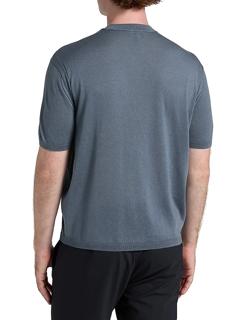 Wool-Silk Short-Sleeve Crewneck Sweater