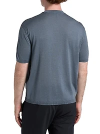 Wool-Silk Short-Sleeve Crewneck Sweater