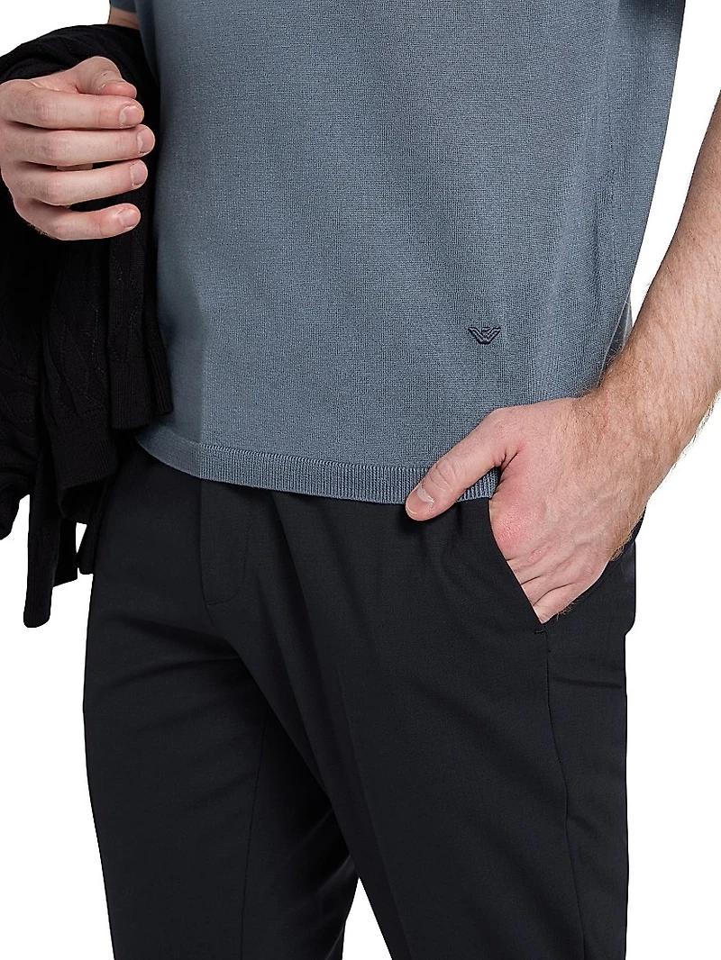 Wool-Silk Short-Sleeve Crewneck Sweater