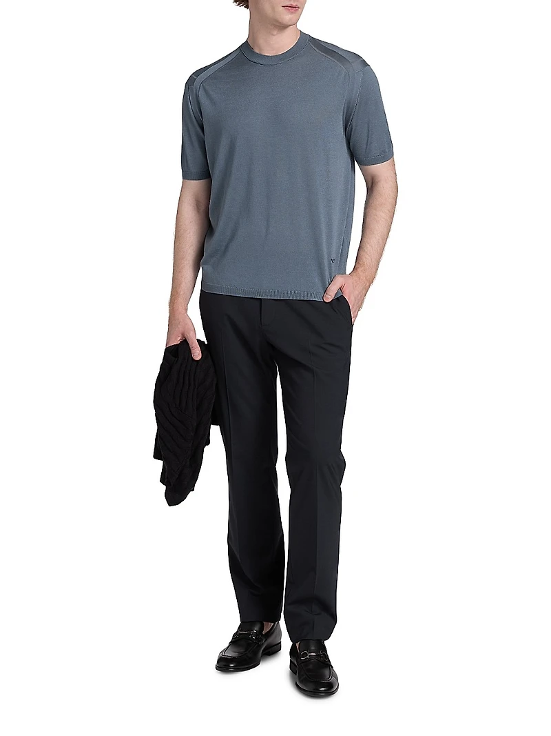 Wool-Silk Short-Sleeve Crewneck Sweater