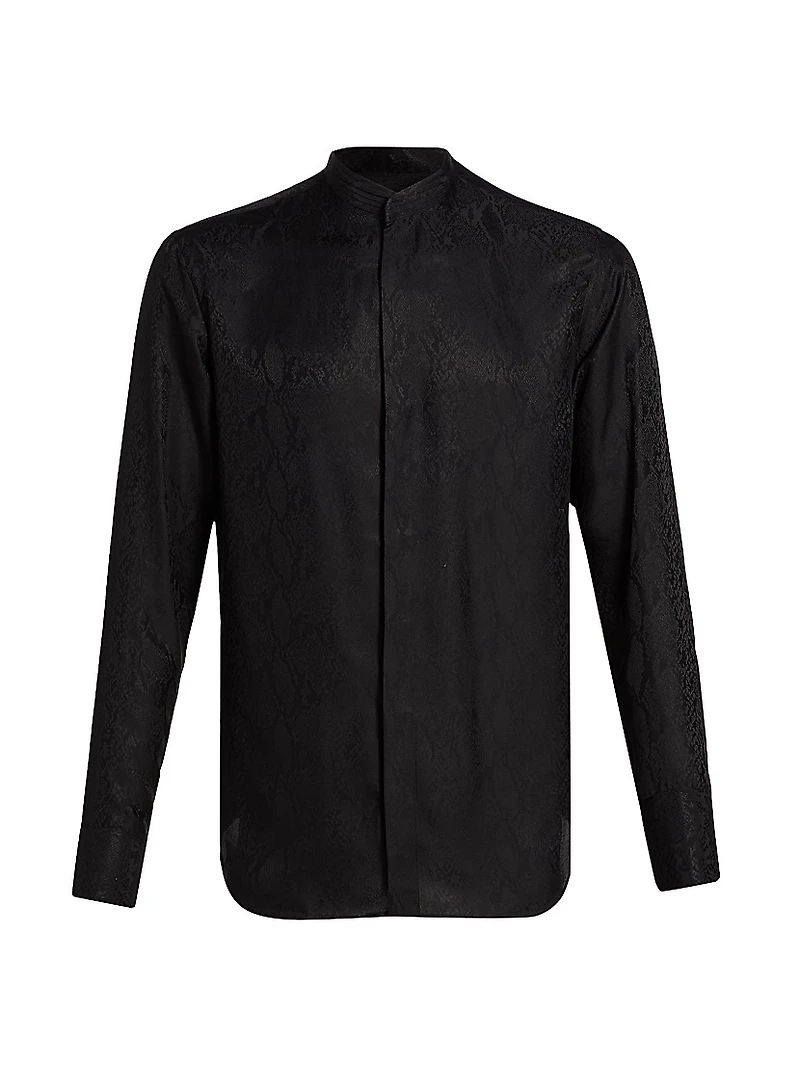Snake-Print Jacquard Button-Front Sport Shirt