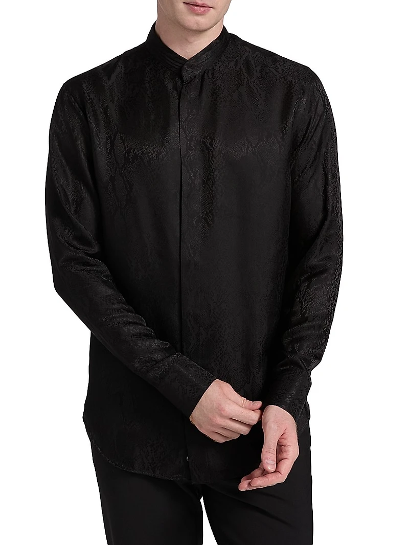 Snake-Print Jacquard Button-Front Sport Shirt