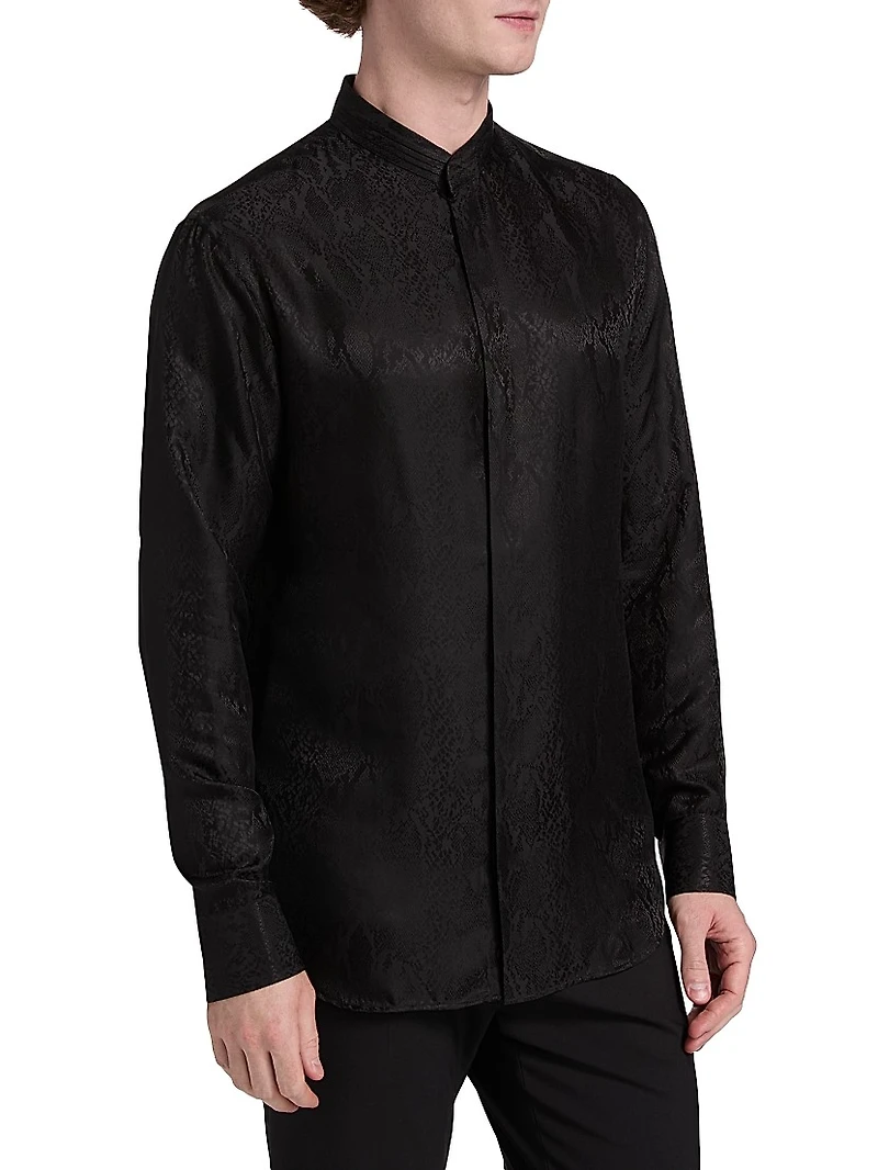 Snake-Print Jacquard Button-Front Sport Shirt