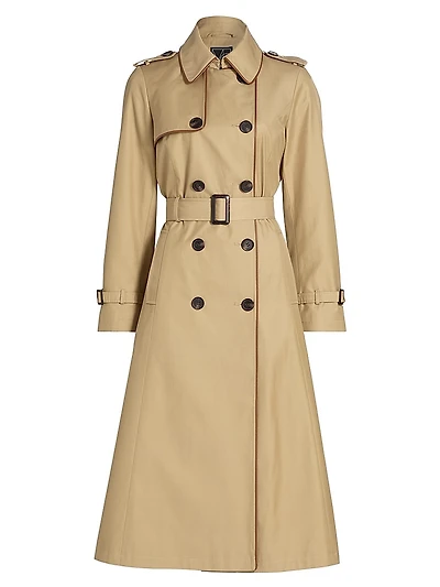 Faux Leather Trim Trench Coat