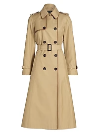 Faux Leather Trim Trench Coat