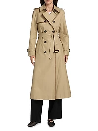 Faux Leather Trim Trench Coat