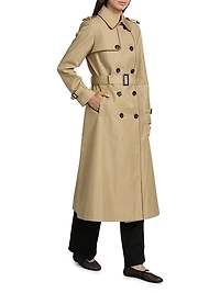 Faux Leather Trim Trench Coat