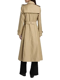 Faux Leather Trim Trench Coat