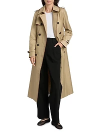 Faux Leather Trim Trench Coat