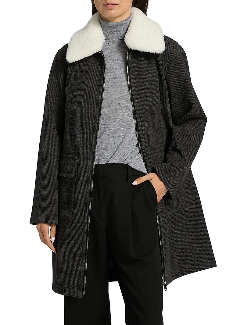 Faux-Fur Collar Car Coat