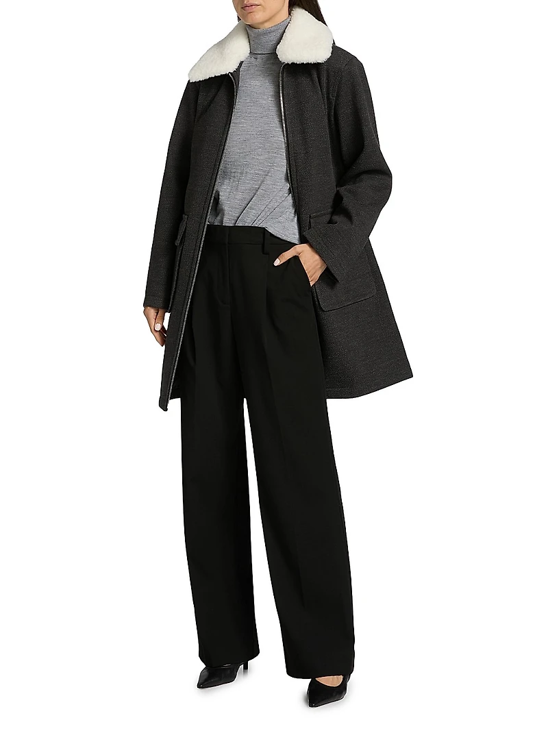 Faux-Fur Collar Car Coat