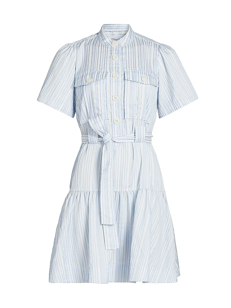 Clynton Pintuck Stripe Shirting Minidress