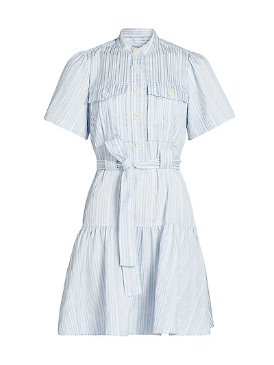 Clynton Pintuck Stripe Shirting Minidress