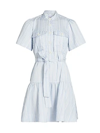 Clynton Pintuck Stripe Shirting Minidress