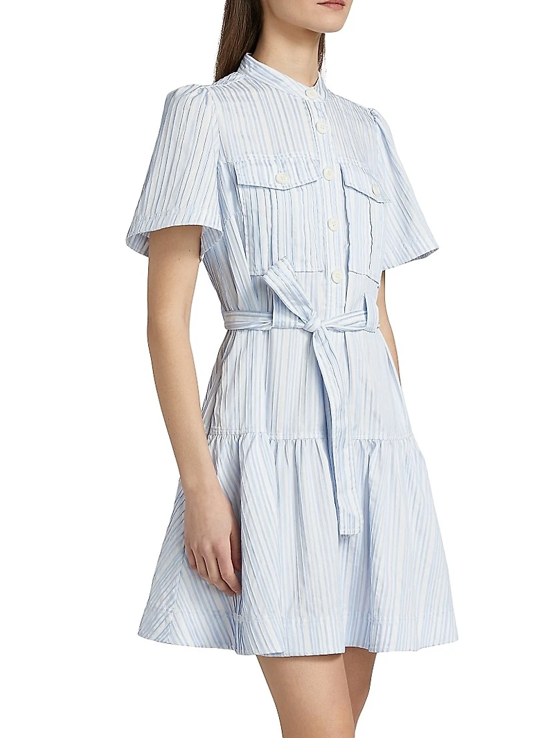 Clynton Pintuck Stripe Shirting Minidress