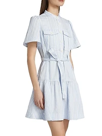 Clynton Pintuck Stripe Shirting Minidress