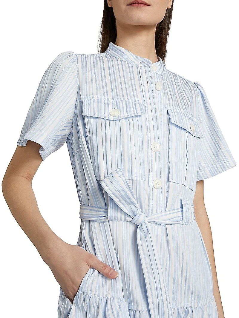 Clynton Pintuck Stripe Shirting Minidress