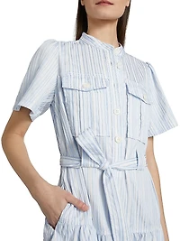 Clynton Pintuck Stripe Shirting Minidress