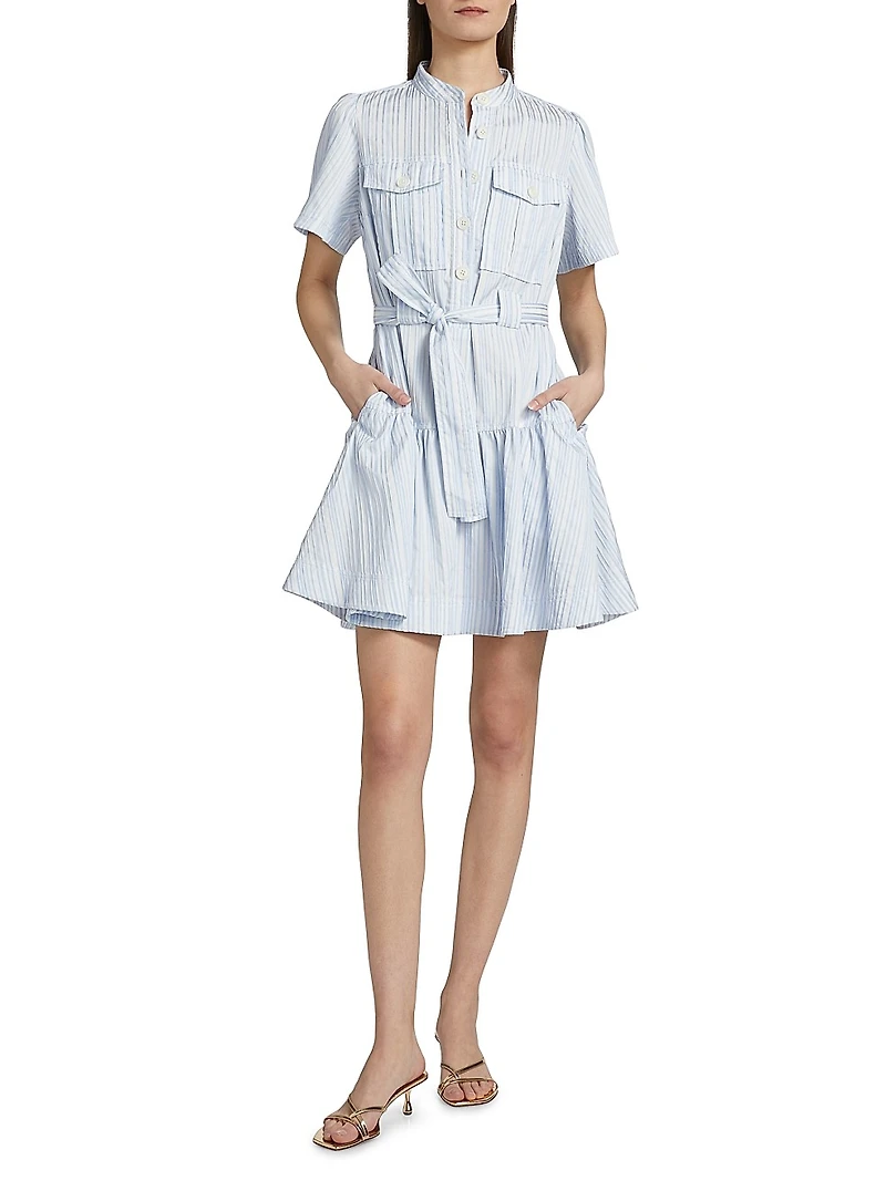 Clynton Pintuck Stripe Shirting Minidress