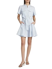 Clynton Pintuck Stripe Shirting Minidress
